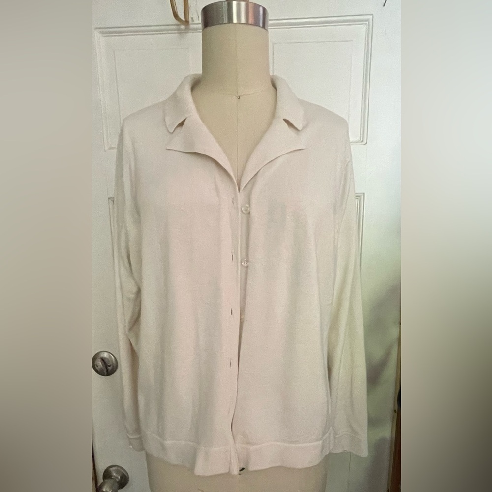 Liz Claiborne Lizsport Petite Off-White Button Down Collared Cardigan